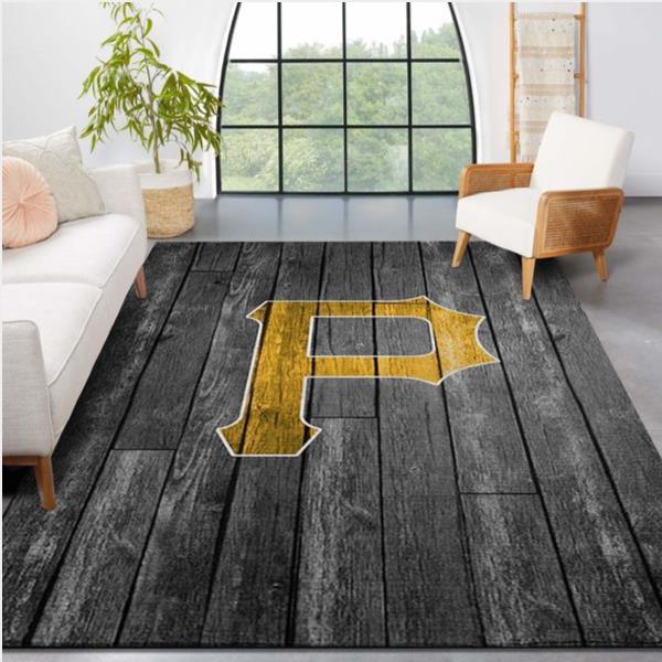 Pittsburgh Pirates Mlb Team Logo Grey Wooden Style Style Nice Gift Home Decor Rectangle Area Rug
