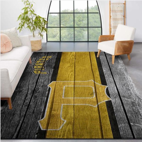 Pittsburgh Pirates Mlb Team Logo Wooden Style Style Nice Gift Home Decor Rectangle Area Rug