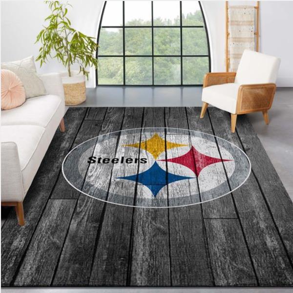 Pittsburgh Steelers Nfl Team Logo Grey Wooden Style Style Nice Gift Home Decor Rectangle Area Rug