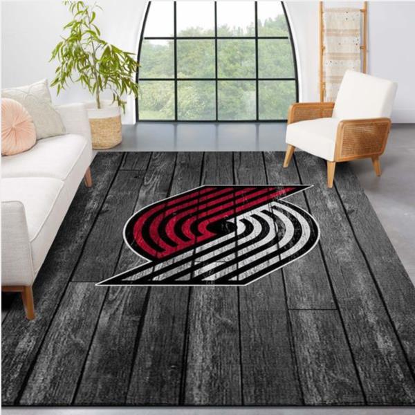 Portland Trailblazers NBA Team Logo Grey Wooden Style Nice Gift Home Decor Rectangle Area Rug