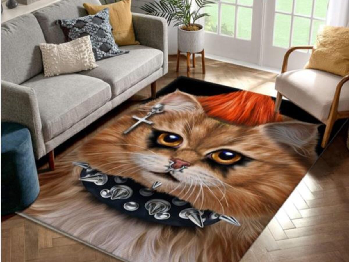 Punk Rock Cat With Mohawk Area Rug Carpet Kitchen Rug US Gift