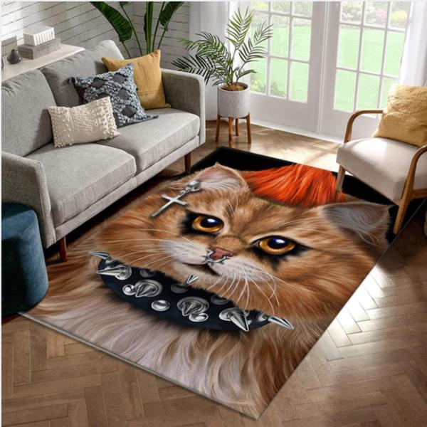 Punk Rock Cat With Mohawk Area Rug Carpet Kitchen Rug US Gift Decor