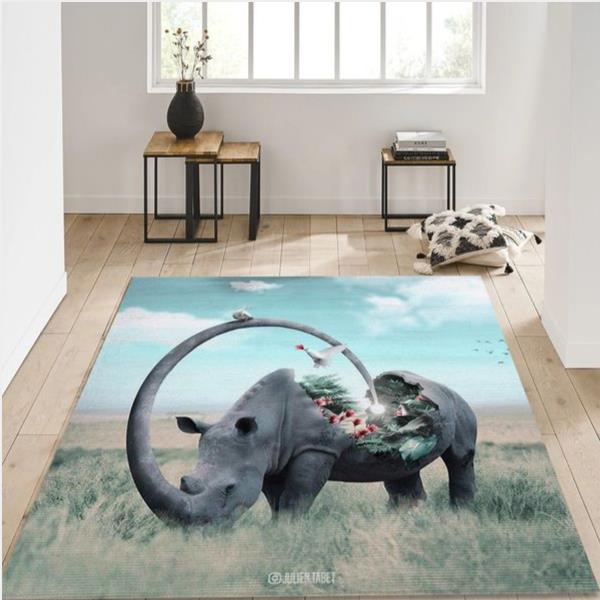 Rhino Rug Living Room Rug Family Gift Us Decor