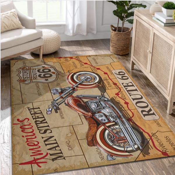 Route 66 Motorcycle Area Rugs Living Room Carpet Christmas Gift Floor Decor The US Decor