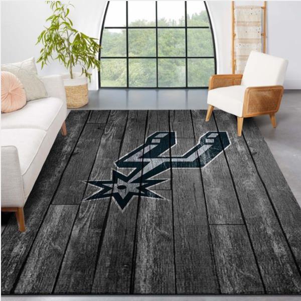 San Antonio Spurs Nba Team Logo Grey Wooden Style Nice Gift Home Decor Rectangle Area Rug
