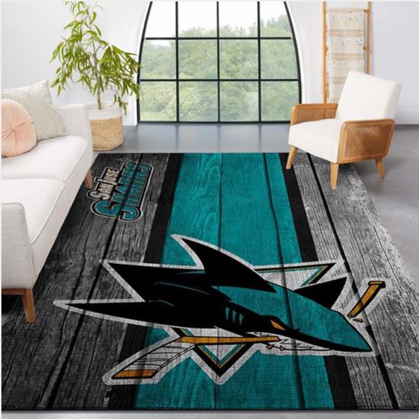 San Jose Sharks Nhl Team Logo Wooden Style Nice Gift Home Decor Rectangle Area Rug