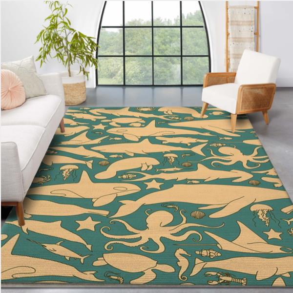 Sea Animals Pattern Area Rug Carpet Bedroom US Gift Decor