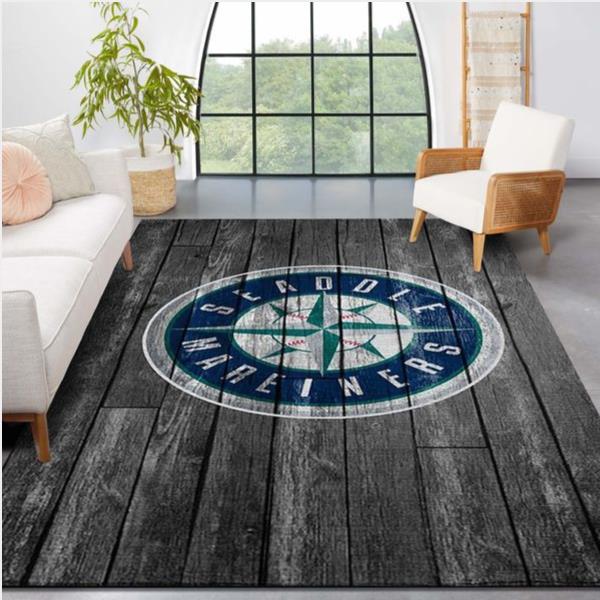 Seattle Mariners Mlb Team Logo Grey Wooden Style Style Nice Gift Home Decor Rectangle Area Rug