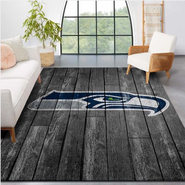 Seattle Seahawks NFL Team Logo Grey Wooden Style Style Nice Gift Home Decor Rectangle Area Rug
