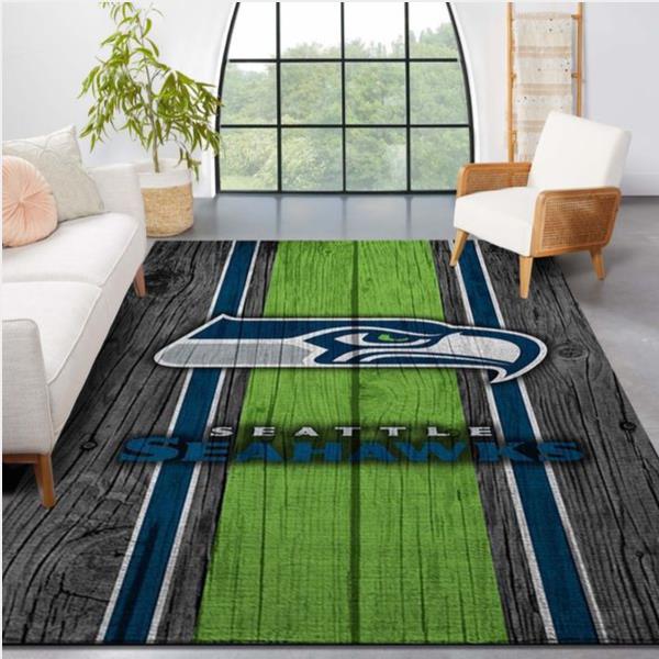 Seattle Seahawks Nfl Team Logo Wooden Style Style Nice Gift Home Decor Rectangle Area Rug