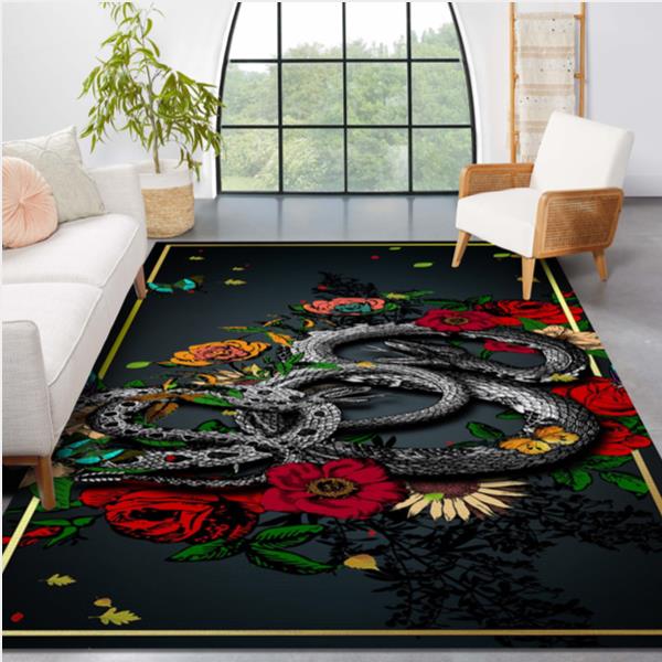 Snake And Flowers Area Rug Carpet Team Logo Family Gift US Decor