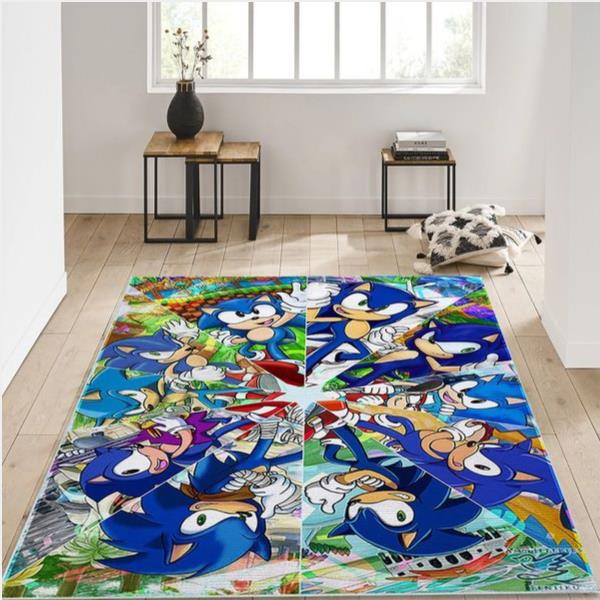 Sonic 25Th Kaleidoscope Area Rug For Christmas Living Room And Bedroom Rug Us Gift Decor