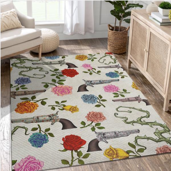 Sweet Guns And Roses Area Rug For Christmas Gift for fans Christmas Gift US Decor