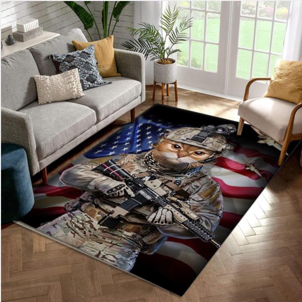 Tabby Cat Elite Soldier Area Rug Living Room And Bedroom Rug US Gift Decor