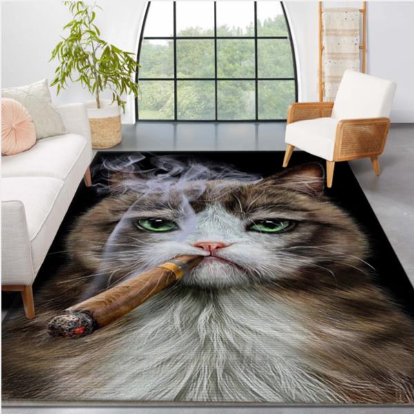 Tabby Cat With Cigar Area Rug For Christmas Living Room Rug Christmas Gift US Decor