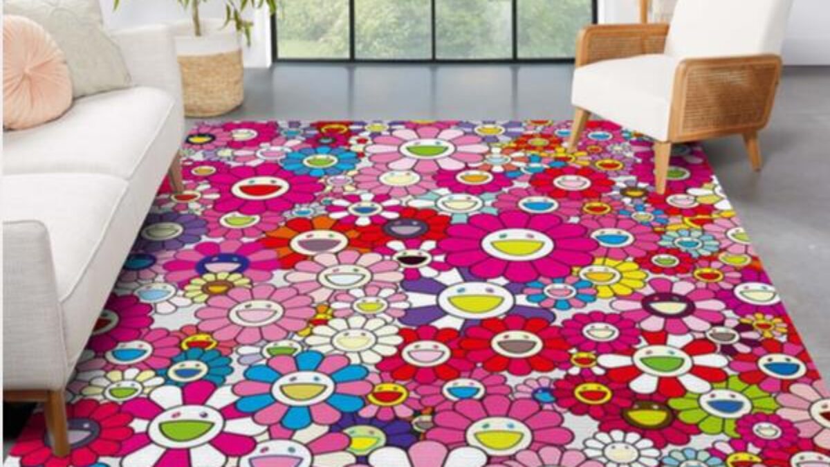 Takashi Murakami Flowers Smile Area Rug For Christmas Living Room Rug  Family Gift US Decor - Peto Rugs