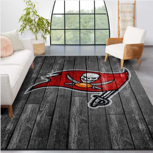 Tampa Bay Buccaneers Nfl Team Logo Grey Wooden Style Style Nice Gift Home Decor Rectangle Area Rug
