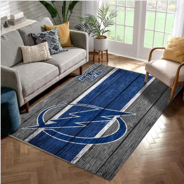 Tampa Bay Lightning NHL Team Logo Wooden Style Nice Gift Home Decor Rectangle Area Rug