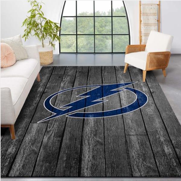 Tampa Bay Lightning Nhl Team Logo Grey Wooden Style Nice Gift Home Decor Rectangle Area Rug