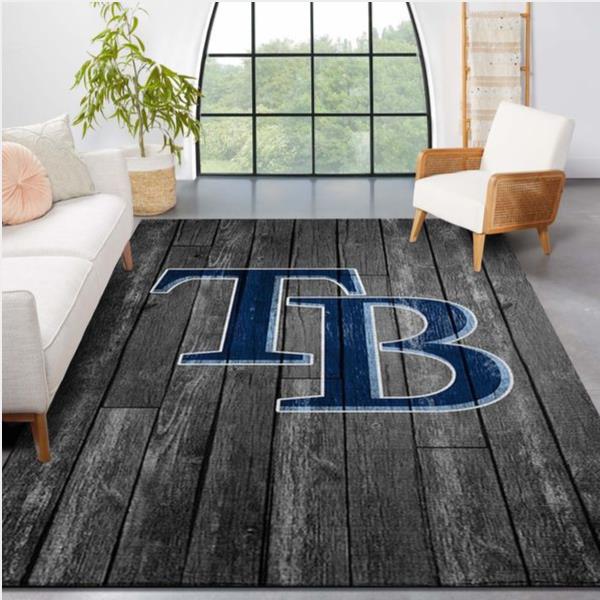 Tampa Bay Rays Mlb Team Logo Grey Wooden Style Style Nice Gift Home Decor Rectangle Area Rug