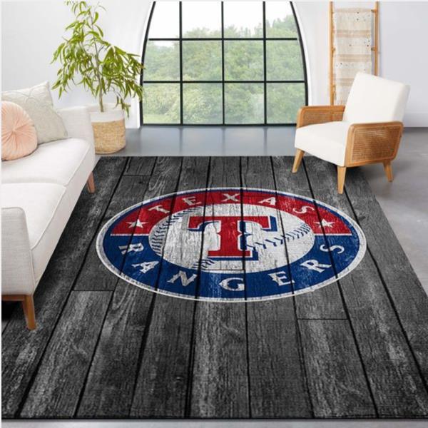 Texas Rangers MLB Team Logo Grey Wooden Style Style Nice Gift Home Decor Rectangle Area Rug