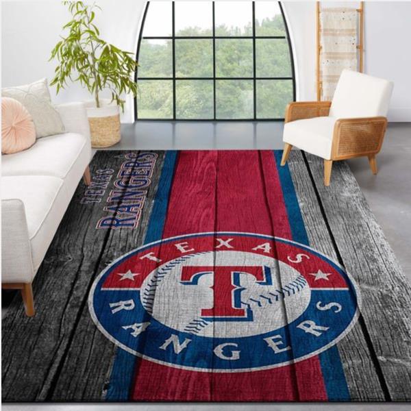 Texas Rangers Mlb Team Logo Wooden Style Style Nice Gift Home Decor Rectangle Area Rug