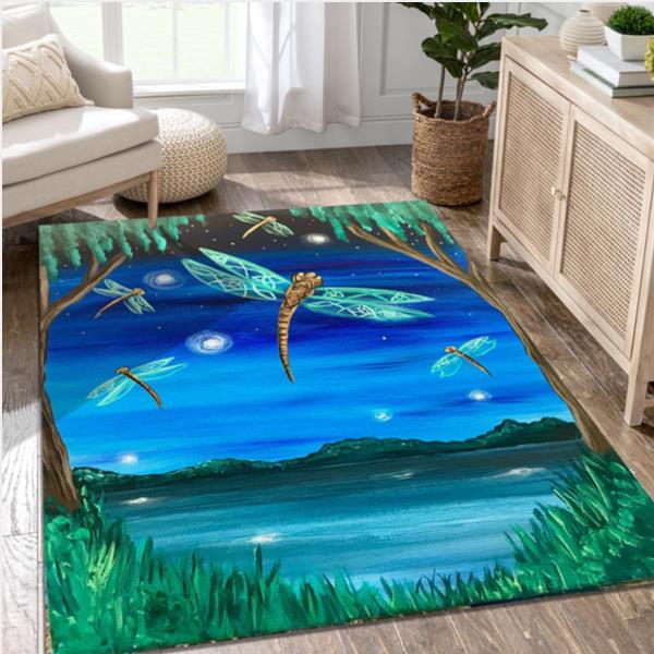The Night Sky With Beautiful Dragonfly Area Rug Carpet Living Room Rug