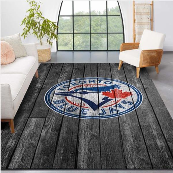 Toronto Blue Jays Mlb Team Logo Grey Wooden Style Style Nice Gift Home Decor Rectangle Area Rug