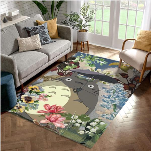 Totoro And Flowers Area Rug For Christmas Bedroom Rug Home US Decor