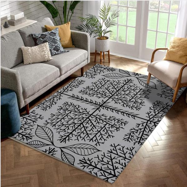 Trees And Leaves Blackgrey Area Rug For Christmas Bedroom Home US Decor