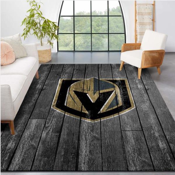 Vegas Golden Knights Nhl Team Logo Grey Wooden Style Nice Gift Home Decor Rectangle Area Rug