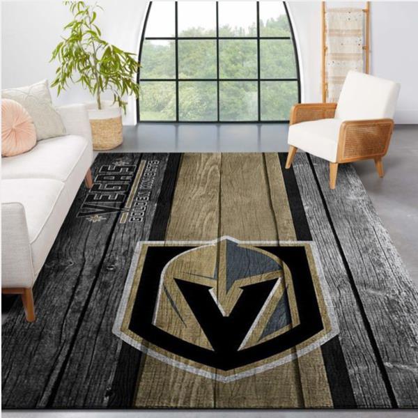 Vegas Golden Knights Nhl Team Logo Wooden Style Nice Gift Home Decor Rectangle Area Rug