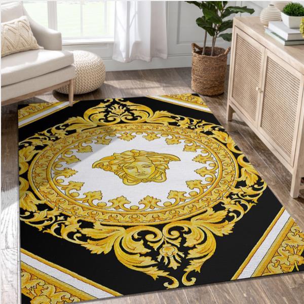 Versace Fashion Brand Logo Gold Area Rugs Living Room Carpet Christmas Gift Floor Decor The US Decor