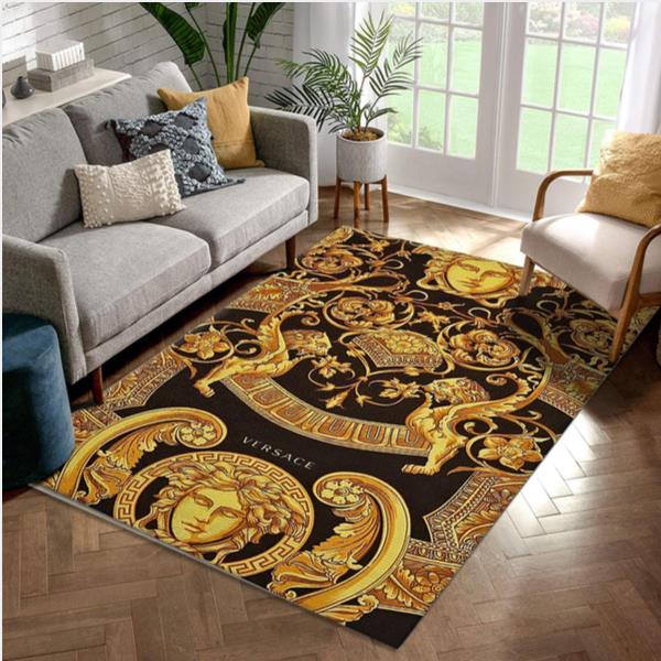 Versace Fashion Brand Logo Gold Area Rugs Living Room Carpet Christmas Gift Floor Decor The US Decor