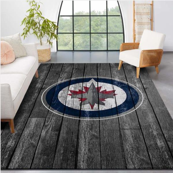 Winnipeg Jets Nhl Team Logo Grey Wooden Style Nice Gift Home Decor Rectangle Area Rug
