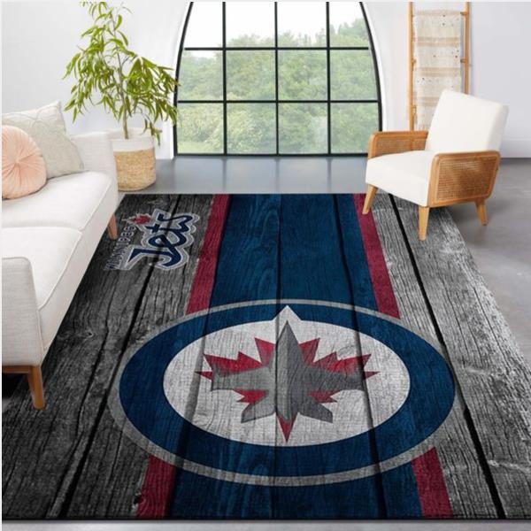 Winnipeg Jets Nhl Team Logo Wooden Style Nice Gift Home Decor Rectangle Area Rug