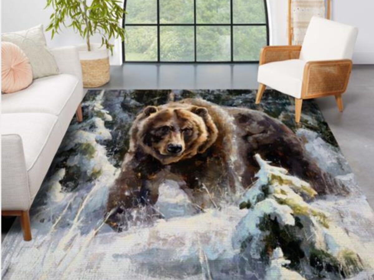 Winter Bear Area Rug Living Room Rug Christmas Gift US Decor