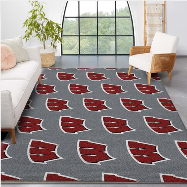 Wisconsin University Repeating Logo Rug NCAA Area Rug Carpet Bedroom Rug Home Decor Floor Decor
