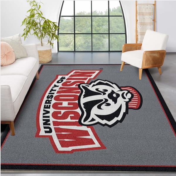 Wisconsin University Team Spirit Rug NCAA Area Rug Living Room Rug Home Decor Floor Decor