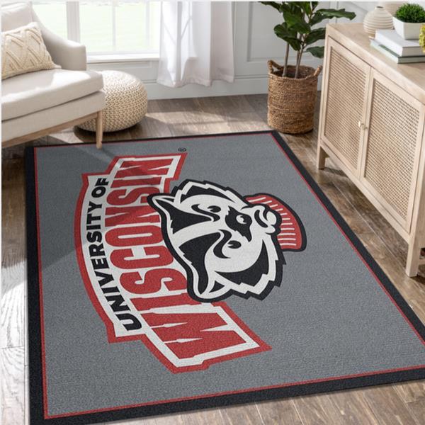 Wisconsin University Team Spirit Rug NCAA Area Rug Living Room Rug Home Decor Floor Decor