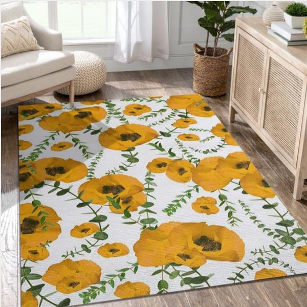 Yellow Poppies Eucalyptus Area Rug For Christmas Living Room Rug Us Gift Decor