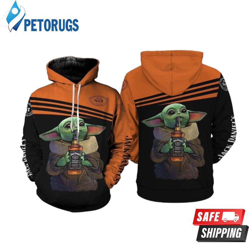 Baby Yoda Holding Jack Daniel Bottle 3D Hoodie