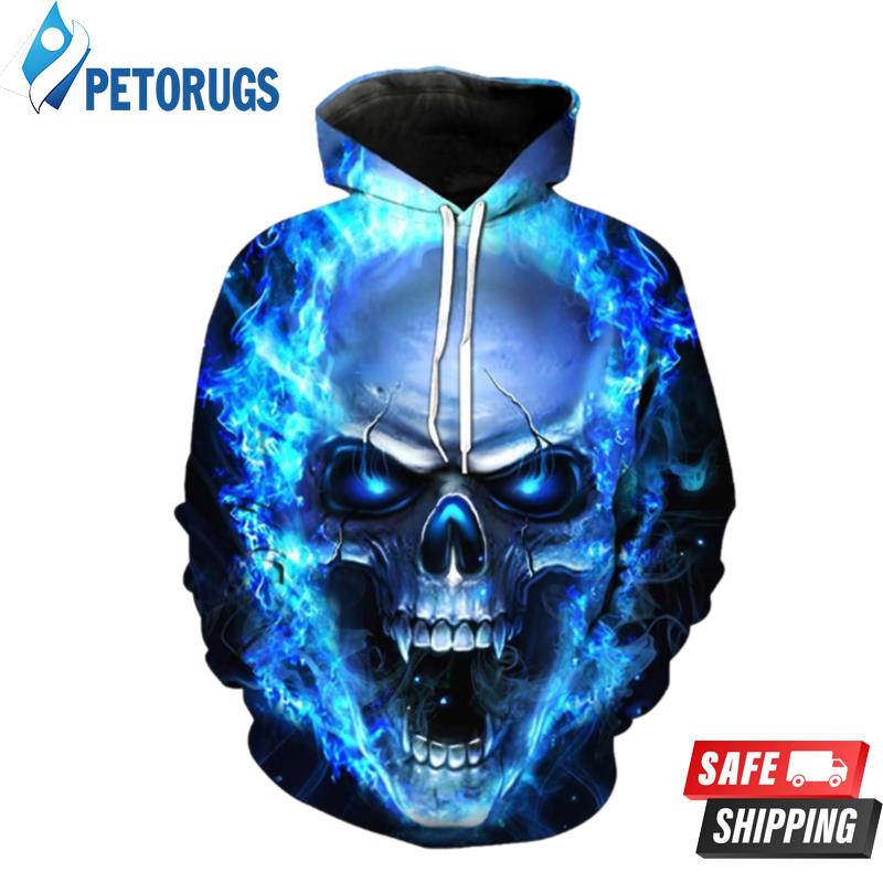 Blue Skull Cool Aesthetic 3D Hoodie