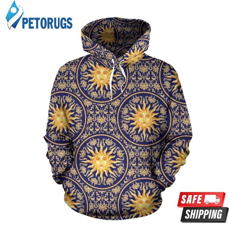 Celestial Gold Sun Face 3D Hoodie