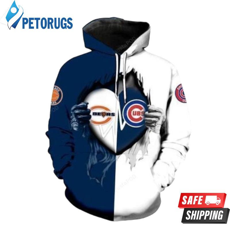 Chicago Bears Chicago Cubs Heartbeat Love Ripped 3D Hoodie
