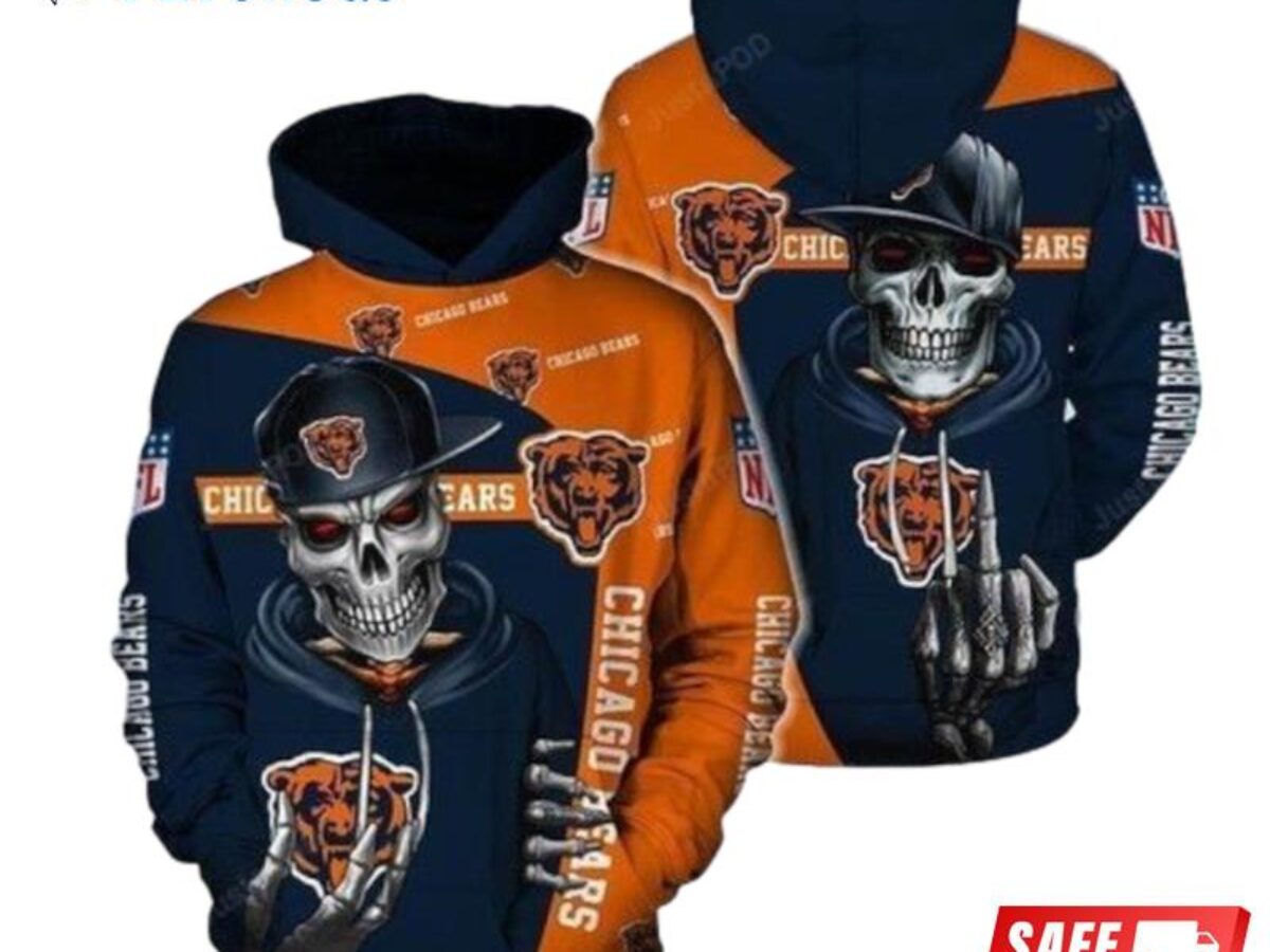 Chicago Bears hoodie 3D orange Skull 