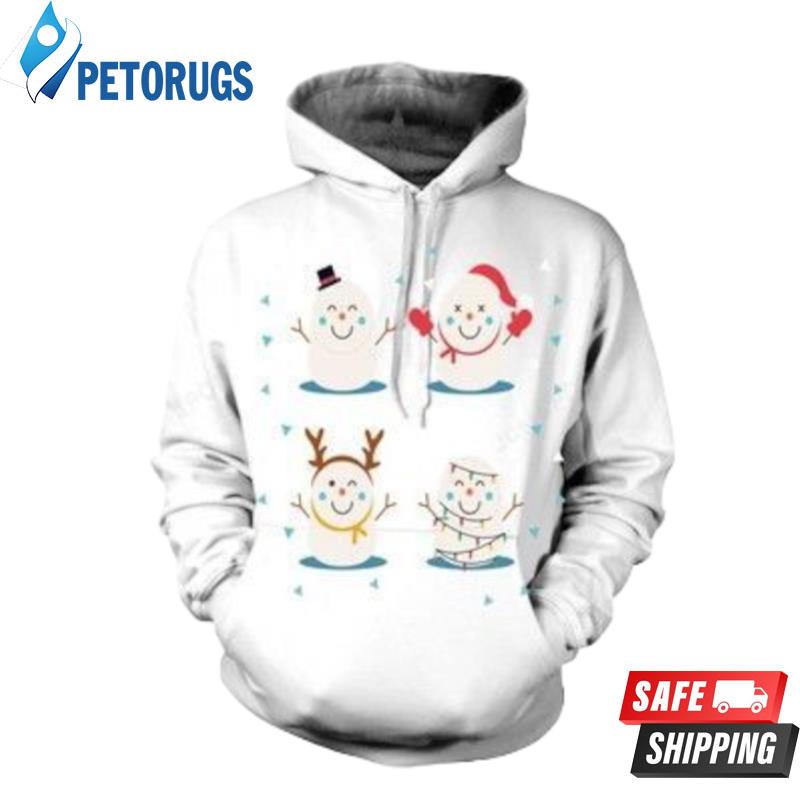 Christmas Funny Four Lovely Snowmen At Christmas 3D Hoodie