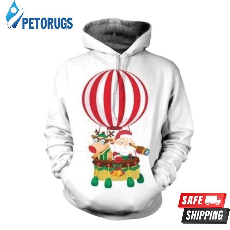 Christmas Hot Air Balloon On The Pattern Of Santa Claus 3D Hoodie