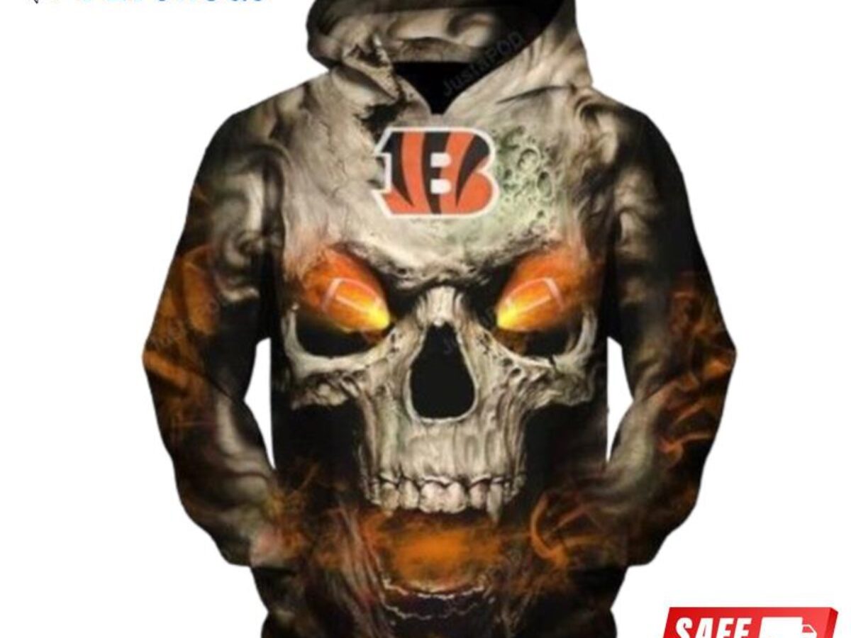 Cincinnati Bengals Logo American Football Skull 3D Hoodie Nfl 3D