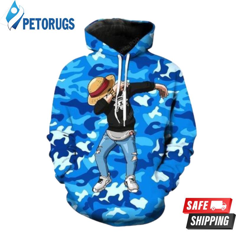 Dabbing Monkey D Luffy Blue Camouflage One Piece 3D Hoodie